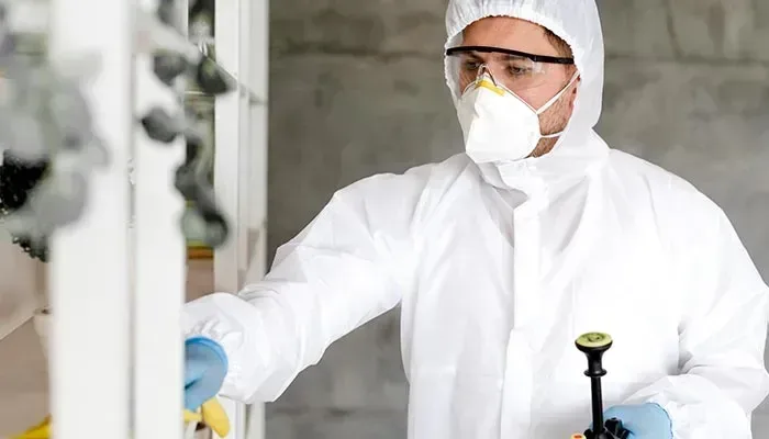 Licensed termite inspector using moisture meter inside Australian home