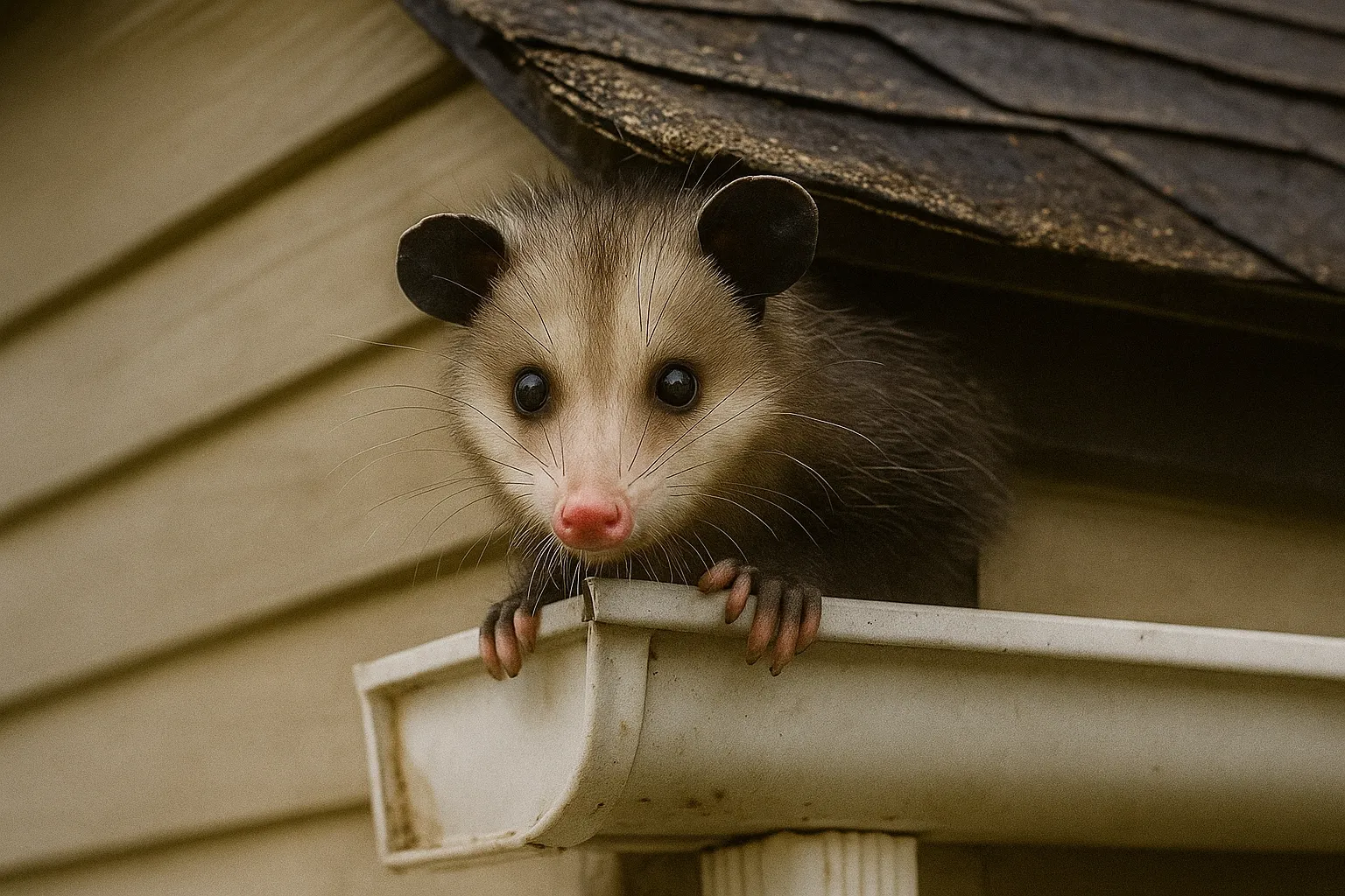 Possum peeking out from a roof gutter of a home in Sydney